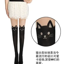 Дизайн Модные поддельные высокие сексуальные колготки чулки черные тату медведь или кошка Леггинсы