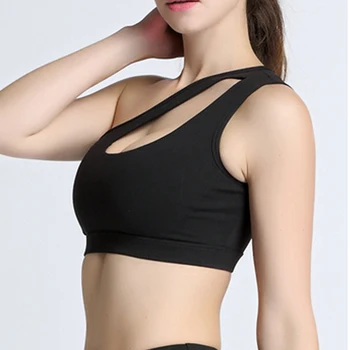 

Women Fitness Bras Gym Padded Sport Top Athletic Underwear Workout Running Clothing 2019 Sexy One Shoulder Solid Sports Bra