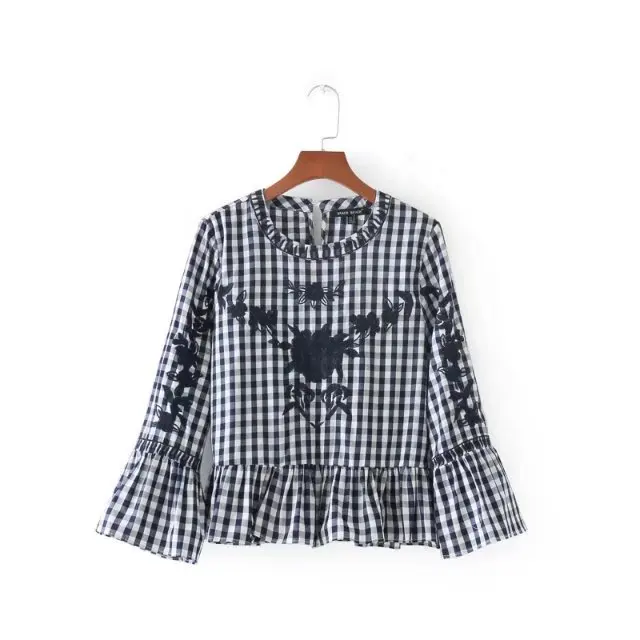 Блузка VOGUEIN Женская черная красная с цветочной вышивкой|blouse tops shirt|wholesale blousesblouses |