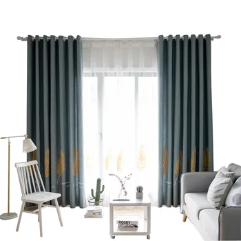 

Linen Fabric Curtain Plain for Living Room Leaves Pattern Sheer Fabric Window Bedroom Blackout Drapes Blind X557#30
