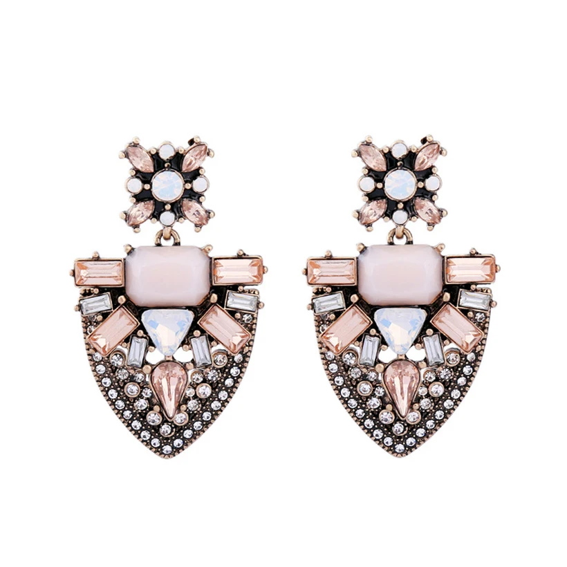 

Colorful Crystal Cluster Stacked Drop Earrings Chunky Statement Costume Jewelry