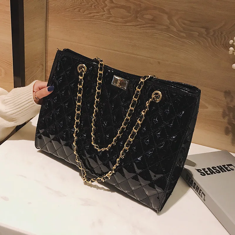  FEMALEE Chain Large Shoulder Bag Women Travel Bags Patent Leather Luxury Handbags For Women Brand T