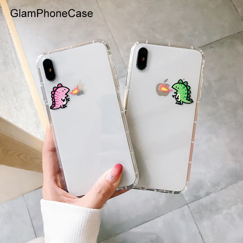 GlamPhoneCase прозрачный милый чехол для телефона с динозавром iPhone X XS Max XR мягкий из ТПУ