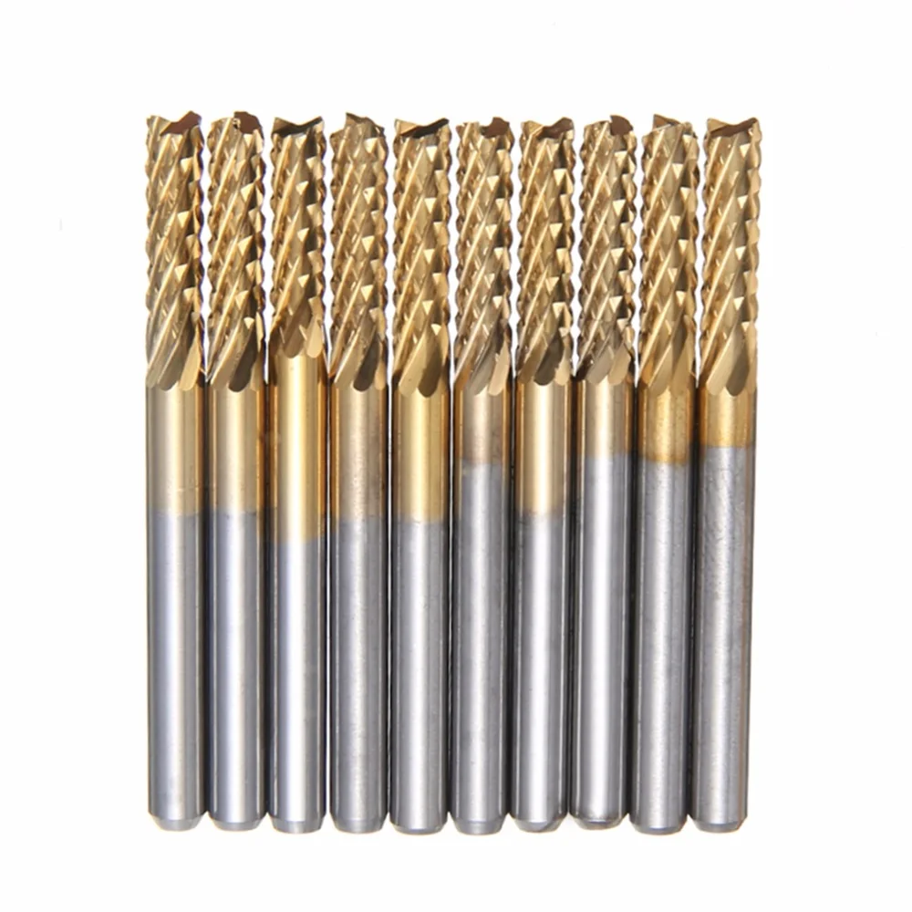 

10pcs Practical Carbide Coating End Mill CNC PCB Engraving Drill Bits 1/8" Shank 3.175mm Mayitr Milling Cutter Power Tools