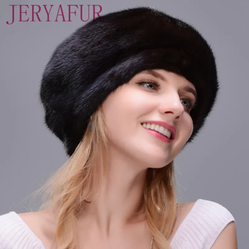 JERYAFUR Русская Шапка Стиль плащ меховая шапка из натуральной норки черная голая шляпа женская зимняя теплая шапка защита ушей