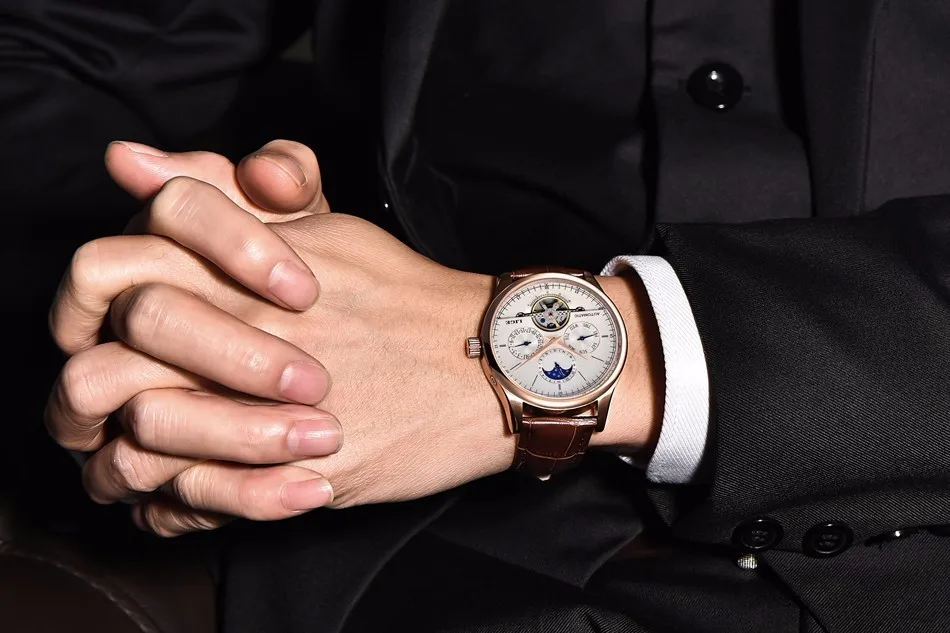 tourbillon esporte relógio de couro casual negócios