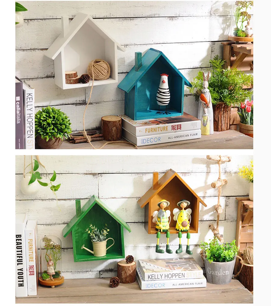 Buy Creative House Shaped Wood Organizer Box Wall Mounted Shelf Tabletop