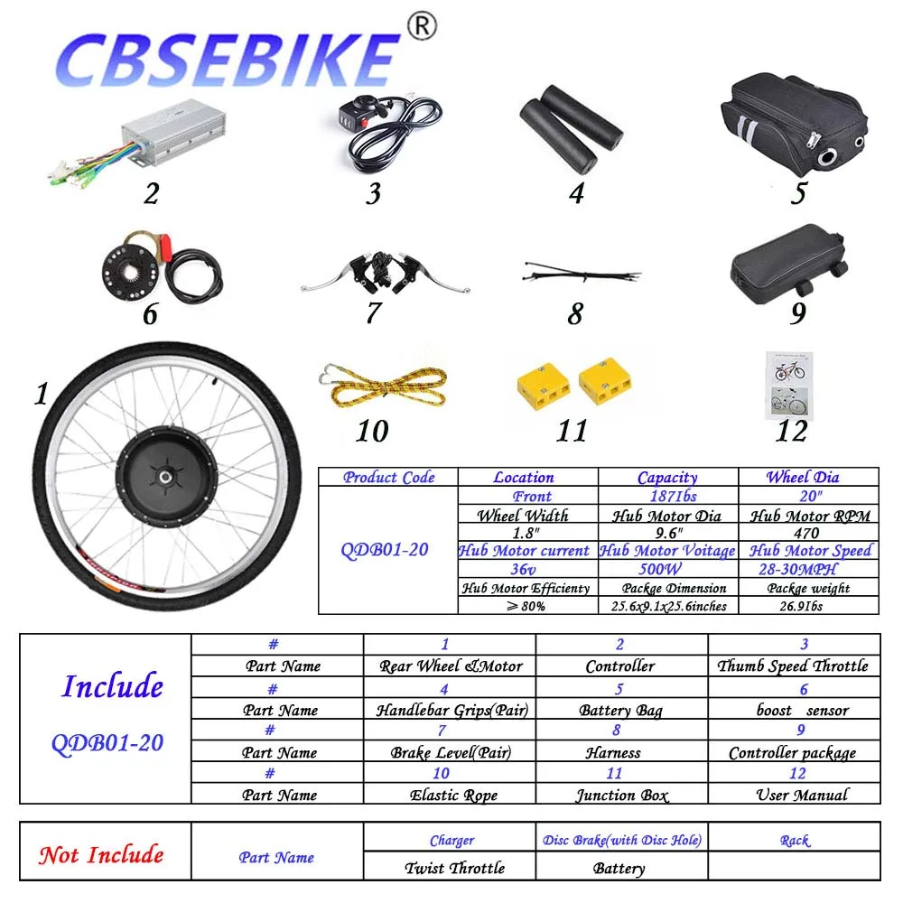 CBSEBIKE 20 дюймов Ebike переднее моторное колесо комплект высокоскоростной конверсионный концентратор Электрический велосипед QDC01-20 - Цвет: 20inch 36v500w QDB1