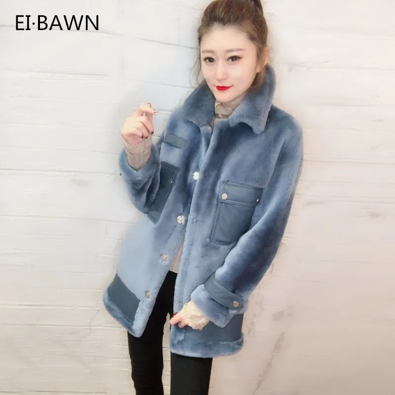 

Women Real Sheep Fur Jacket Long Style Lady 2018 New Fashion Warm Female Outwear Coats Natural Leather Sheepskin Liner Coat