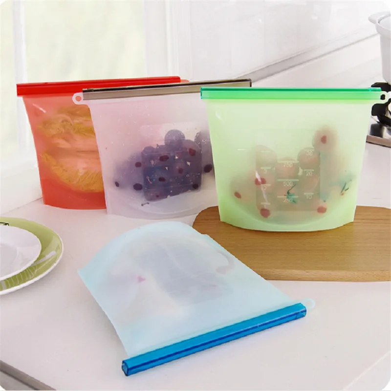 

Reusable Silicone Food Fresh Bags Fridge Food Storage Containers Refrigerator Sealed Bag Kitchen Vegetable Fruits Ziplock Bags