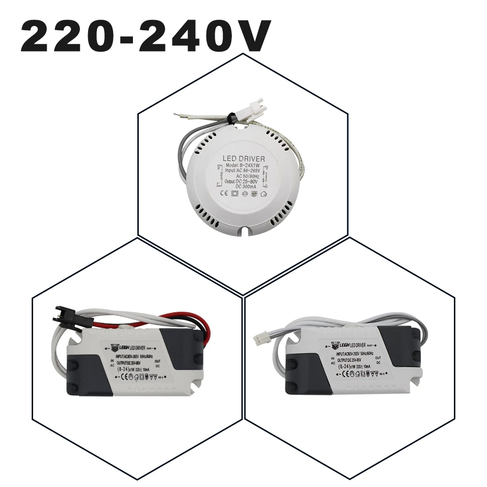 

AC220-240V Input 8-24W LED Constant Current Driver DC 25-80V 220mA Output Circular LED Driver For LED Ring Panel Ceiling Lamps