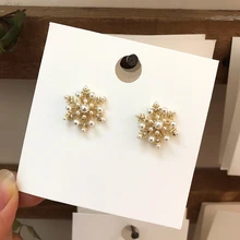 AOMU Новая модная Корейская золотая металлическая жемчужина Циркон Хрустальная Снежинка яркие серьги гвозди для женщин ювелирные изделия подарок Вечерние