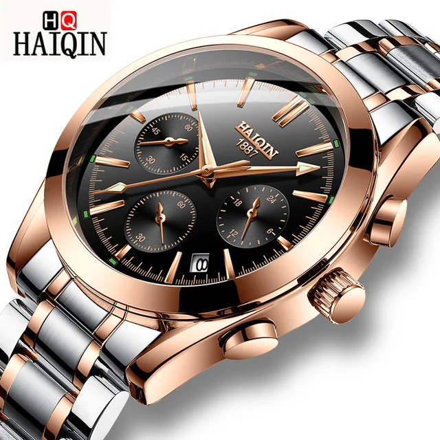

2019 NEW Haiqin Luxury Brand Gold Watch Men Quartz Watches Stainless Steel XFCS Men's Wriswatch Relojes Hombre Relogio Masculino