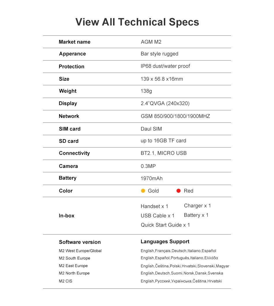 Поддержка языка RU) AGM M2 2," прочный телефон с двумя sim-картами 0.3MP внешний Телефон IP68 водонепроницаемый противоударный фонарь-прожектор 1970mAh