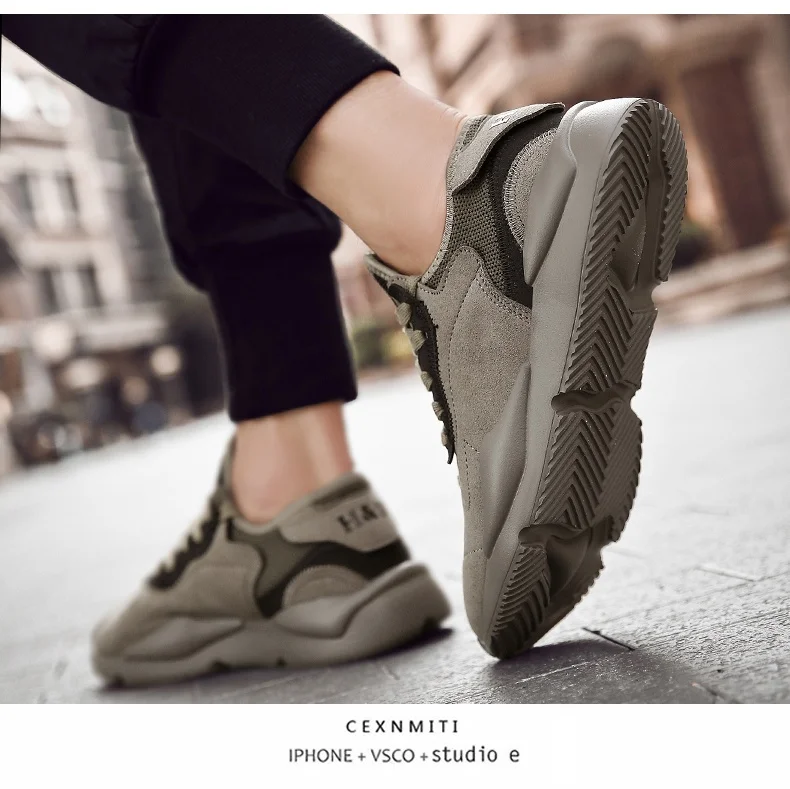 Stylish Color Scheme Men Sneakers Breathalbe Leather Running Shoes For Men Comfortable Khaki Traveling Walking Sport Shoes