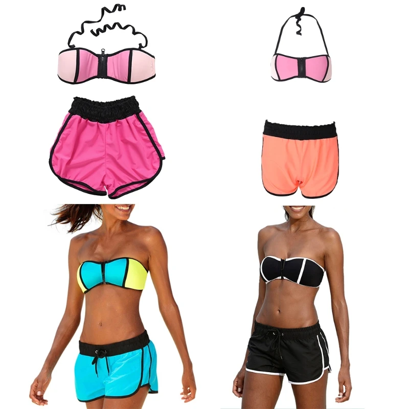 

Women Strappy Push Up Bra Low Waist Shorts Bikini Set Two-piece Swimsuit Swimwear