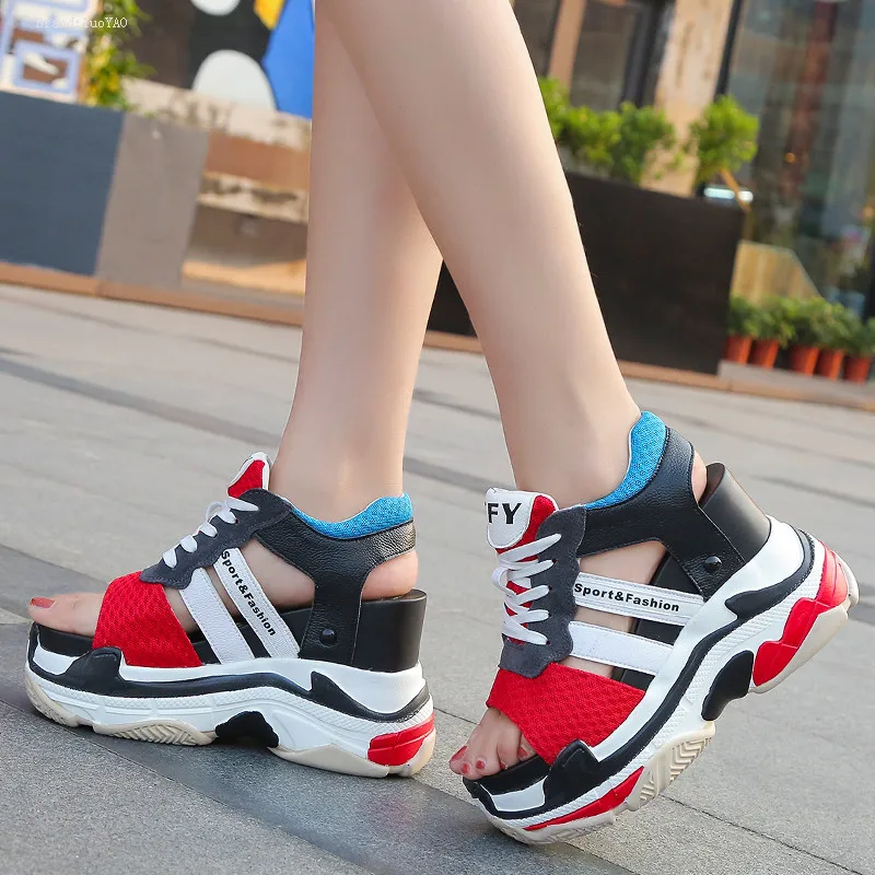 Keil 11 Toe Sandalen green Rot Neue 2019 Red Heels Frauen Boden Turnschuhe flops Dicken Plattform Peep Flip Sommer Cmhigh qvtXvxwz