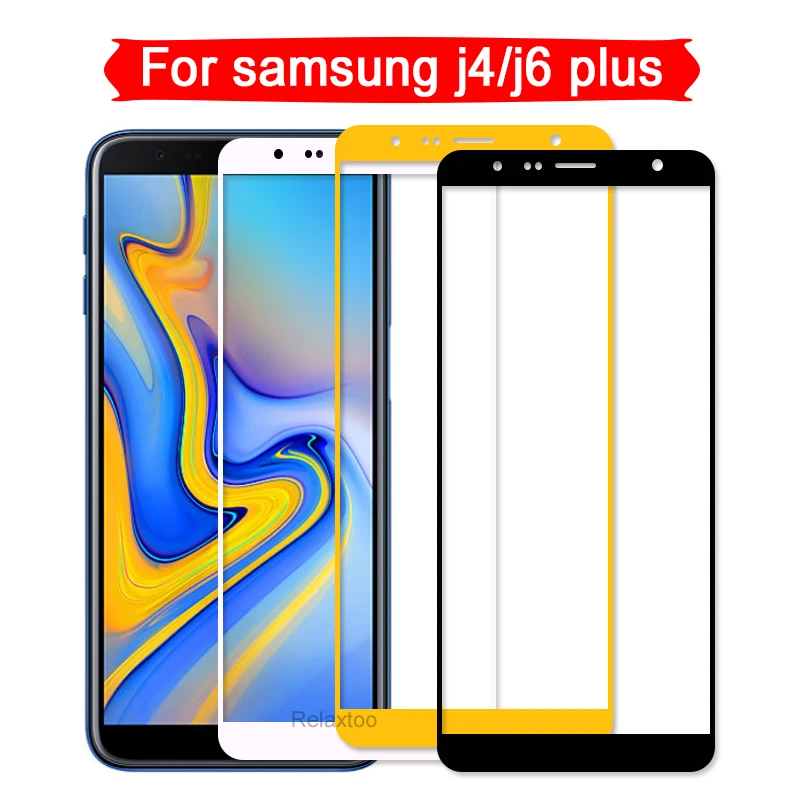 Защитное стекло с полным покрытием для Samsung J6 J4 Plus закаленное Galaxy j 4 6 J6Plus j4plus + j4 J610