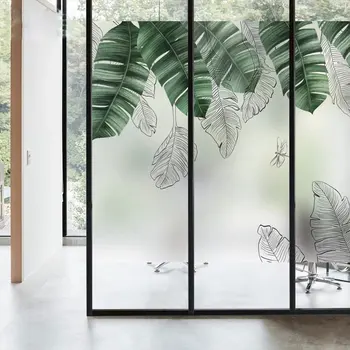 

European Nordic leaves Custom size window Glass Film Sticker no glue Privacy Decal bathroom office Sliding door home decoration