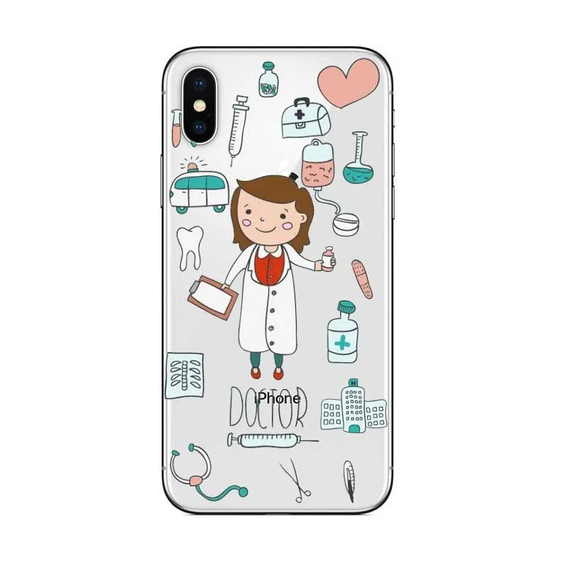 Spain Cartoon Medicine Doctor Nurse Transparent Soft silicone TPU Case For iPhone 8 X XR XS Max 6 6S Plus 5 5S SE Case