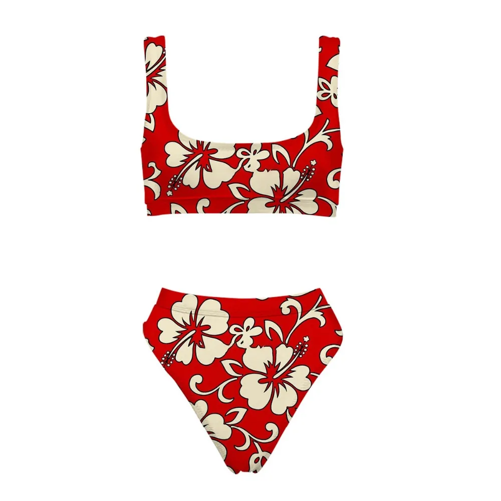 

THIKIN Red Swimsuit Women Hawaii Floral Pattern Bikini Set Push Up Beachwear Custom Sports Swimwear Girl's Swimming Custome