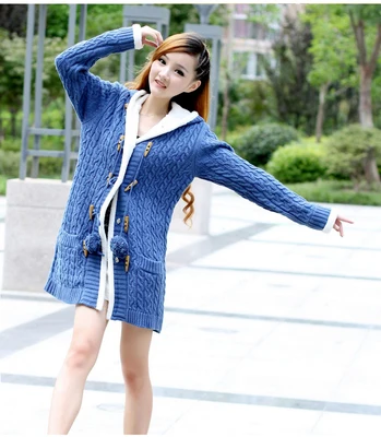 Модный женский бархатный толстый свитер, осенний и зимний большой размер, с капюшоном, крученый свитер, кардиган, пальто, сохраняющее тепло, тонкий MS - Цвет: 2