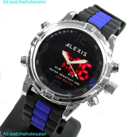 AW801A BackLight Water Resist Silicone Black Band Men Women Analog Digital Watch