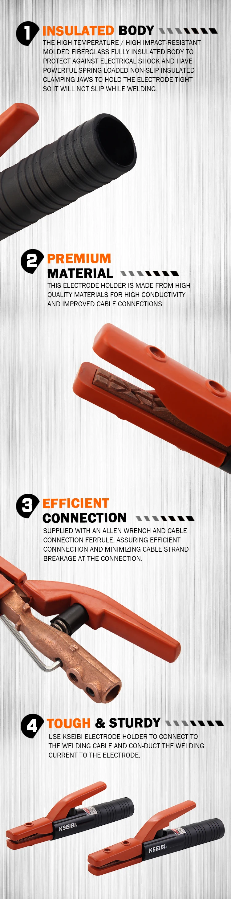 Soporte pinza para electrodos de soldadura diseño americano 300 amperios