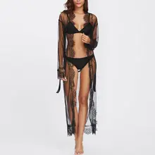 Сексуальное женское нижнее белье с сеткой, кружевное длинное атласное ночное белье, ночная рубашка, одежда для сна