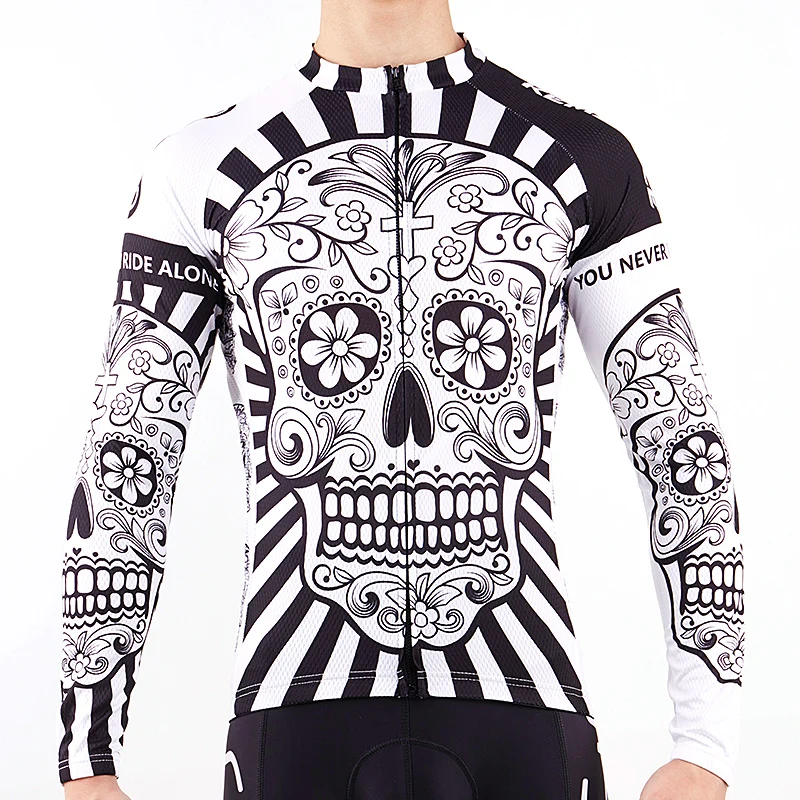 Najtaniej 2019 jesień Pro koszulka kolarska z długim rękawem czaszka Retro mężczyźni koszulka z długim rękawem koszulka nosić zespół Ropa De Ciclismo długi rower Jersery