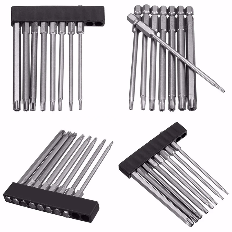 8Pcs/Set T8-T40 100mm Magnetic Torx Screwdriver Bits 1/4