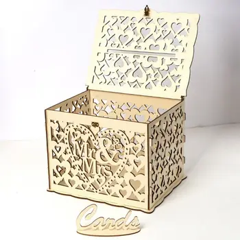 

DIY Wedding Gift Mr & Mrs Wooden Card Money Box Case With Lock Rustic Beautiful Party Favor Decoration Birthday Supplies