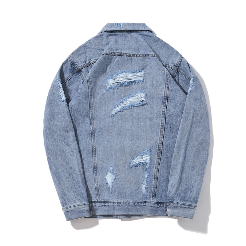 2018 Hot Denim Clothes Jeans Coats Vintage Men's Jackets High Quality Hip-hop Holes Decorated with Pure Blue Men Jacket