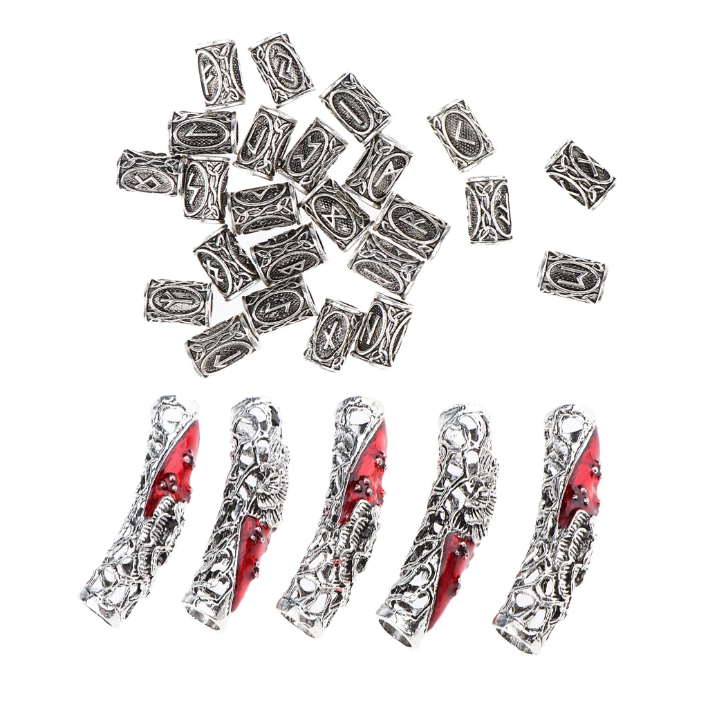 29 Count Norse Viking Runes Dreadlocks Beads Metal Hair Beards Pendants Rings Bracelet Retro DIY Accessories Tubes