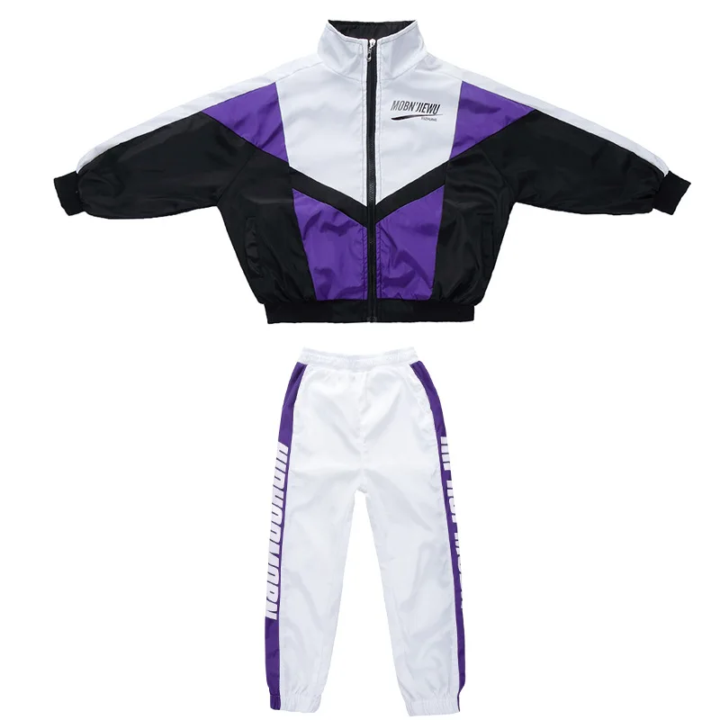 Girl Dance Costume Children Costumes Kid Cool Hip Hop Clothing Zip Up Windbreaker Bomber Jacket Top Streetwear Jogger Pants For Girls Boys Jazz Dance Costume Clothes