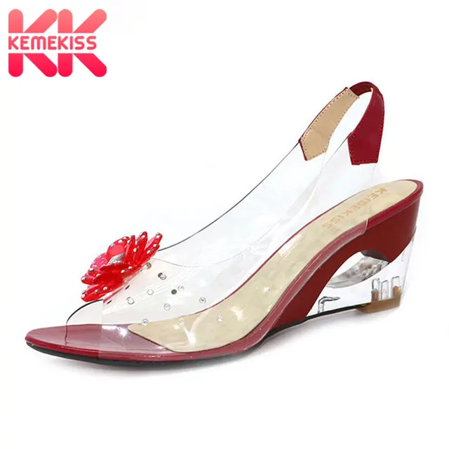 KemeKiss Summer Sandals Women Open Toe Wedge Sandals With Flowers Sweet Jelly Shoes Woman Shoes For Lady's Size 33-43 PA00326