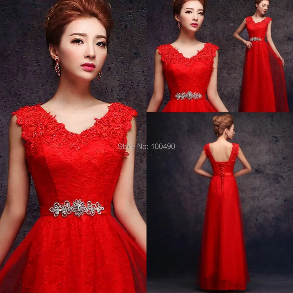 Fast Shipping Long red Lace Prom Dress 2014 Real Photo Tulle layer Beaded Up Cheap Evening Party Gowns In Stock DS361 | Свадьбы и