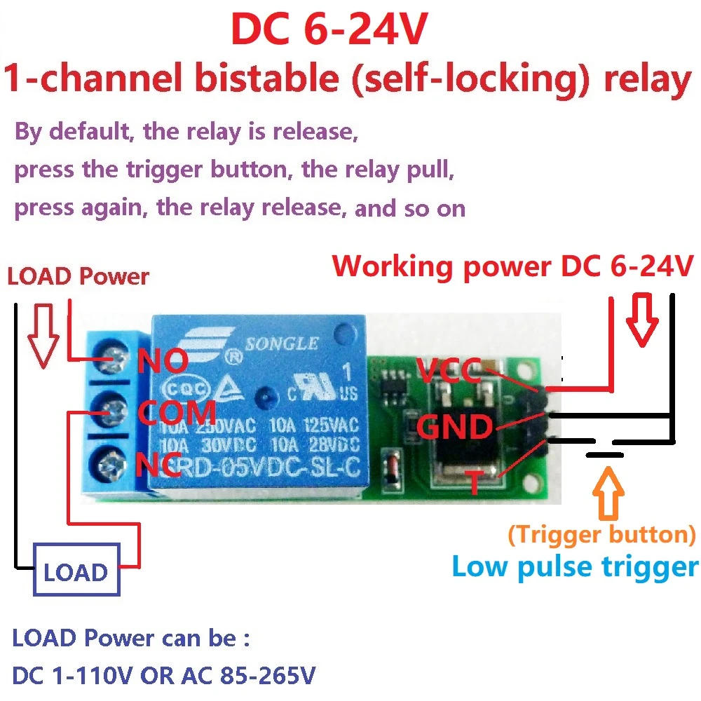 6-24V Low Pulse Trigger Board Bistable Self-locking Latch Relay Module for Automotive Electronics 6-24V Low Pulse Trigger Board Bistable Self-locking Latch Relay Module for Automotive Electronics