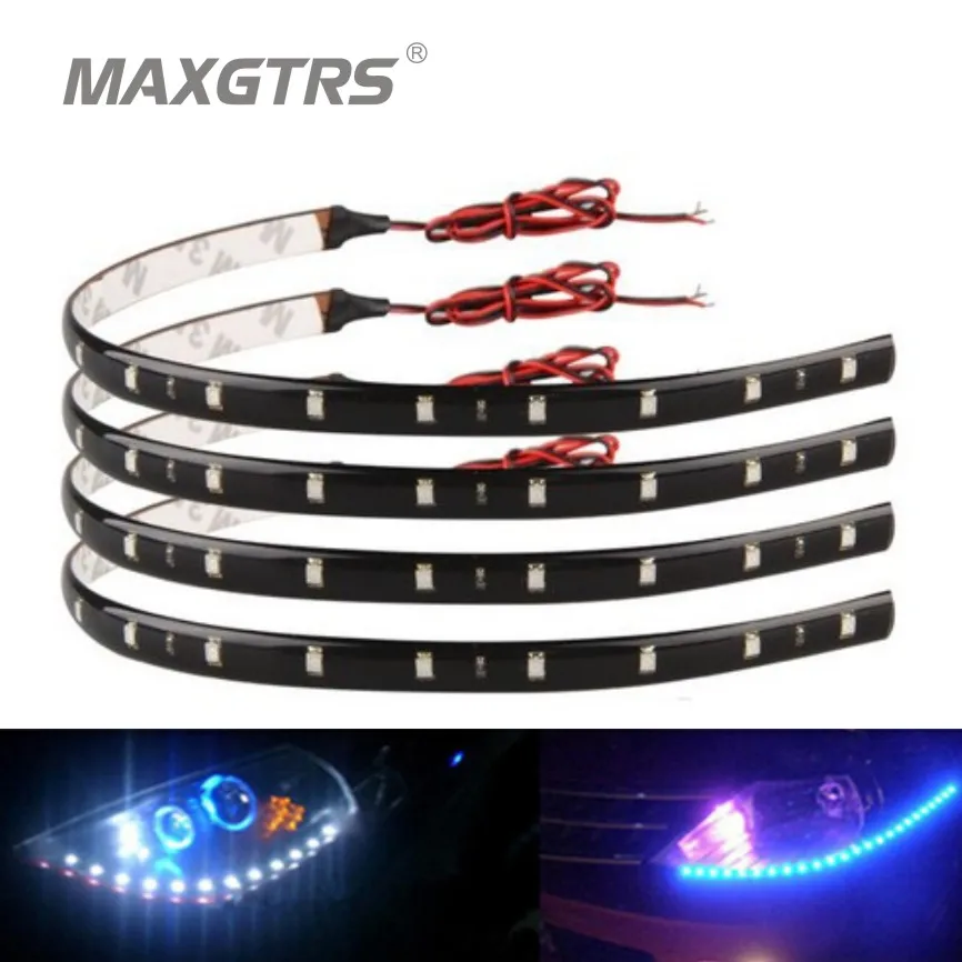 

4x 60cm 30cm blue/green/red/white Waterproof Light 5050 12 SMD High Power Flexible LED Car Strips DRL Lamp Car Styling