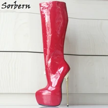 Sorbern Новые модные ботинки осень-зима обувь Женская обувь на высоком каблуке Острый носок платформе для женщин; сапоги до колена; высокие женские ботинки размера плюс