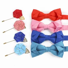 Шелковая брошь с галстуком-бабочкой костюм жениха и жениха одеты для свадьбы в сплошной цвет мужской галстук бутоньерка на костюм Подарки для мужской галстук-бабочка