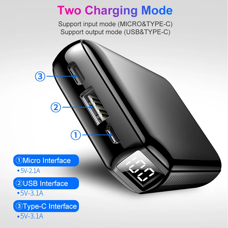 Joyroom 9000mAh Power Bank 5V 3.1A Fast Charger LED Type-c USB Port External Battery Pack Powerbank for iPhone Samsung Huawei