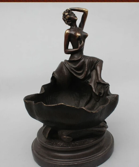 

10"Western Art sculpture Bronze Copper oomph bronze nude girl belle Vase Pot