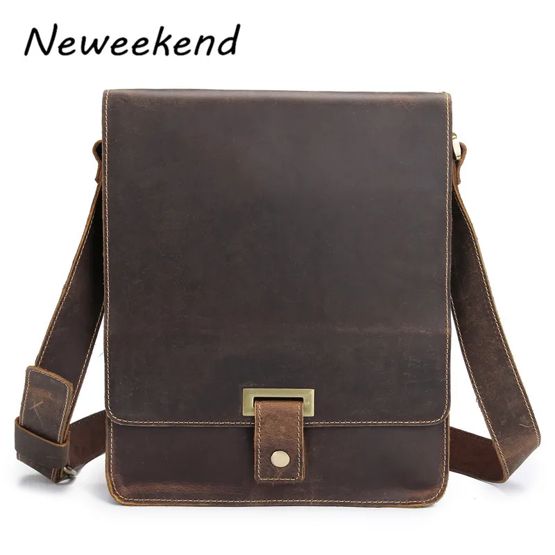 

NEWEEKEND 7055 Brand Men's Genuine Crazy Horse Leather Business Bag Men Shoulder iPad Bags High Quality Male Handbags For Men