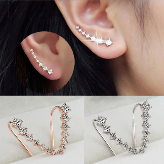 

Fashion Elegant Zircon Long Star Earrings with Stud for Women Girl Punk Crystal Wrap Ear Cuff Earring Jewelry Brincos