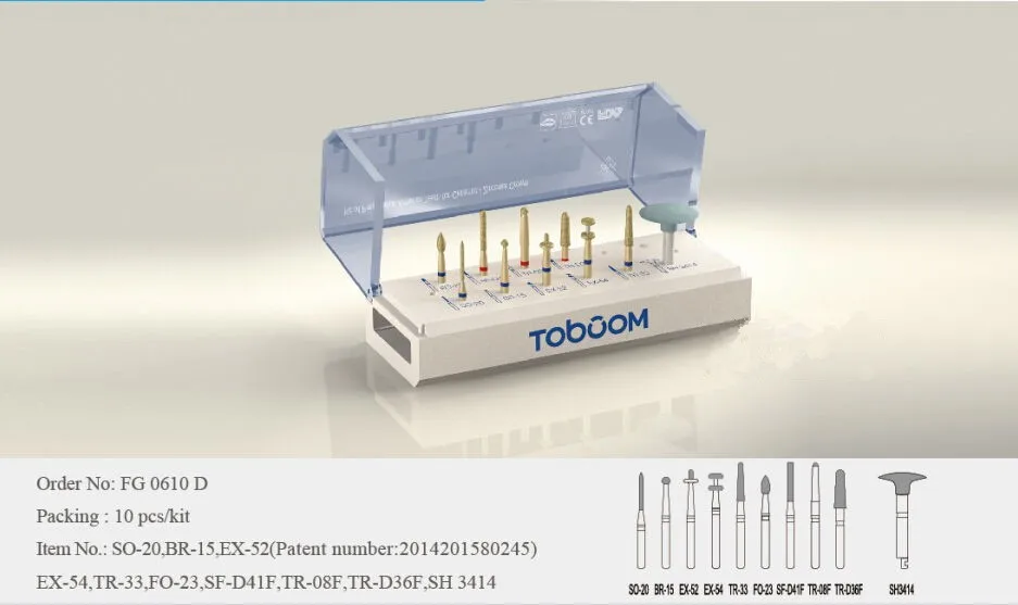 Набор для подготовки боров FG0610D для передних и керамических коронок из циркония 10 шт./комплект