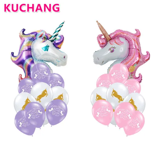 

11pcs/lot Purple Pink Unicorn Foil Balloons Latex Ballons Bouquet for Kids Birthday Party Baby Shower Decorations Supplies Kits