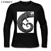 Простая футболка женская хлопковая футболка с длинным рукавом белый серый цвет забавные животные Хамелеон ящерица печать модные футболки