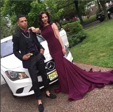 2017 elegante Abendkleid Für Schwarze Frauen Abendkleid kleider Trompete Burgund Wine Red Günstige Lange Abschlussball-partei-kleid kleid