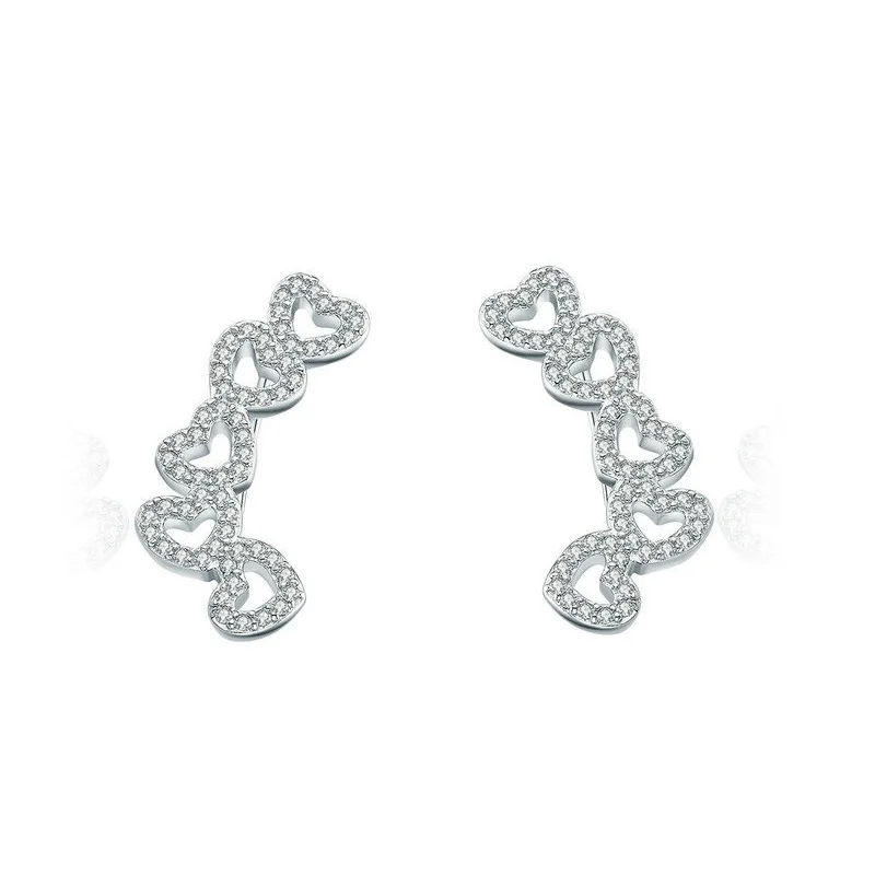 

925 Sterling Silver new Climber Ear Vine Invert Heart cubic zircon hoop Earrings for women girl's
